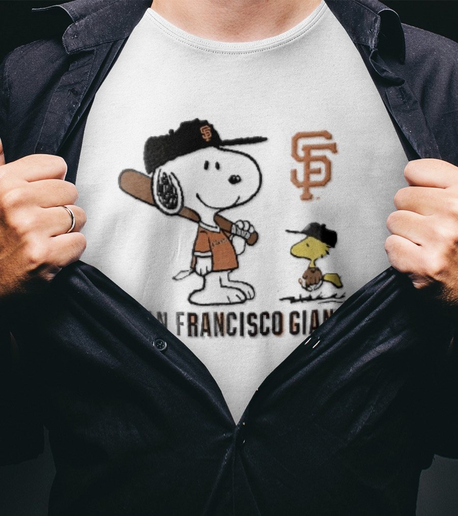 San Francisco Giants Snoopy Woodstock Cartoon Baseball MLB T-Shirt