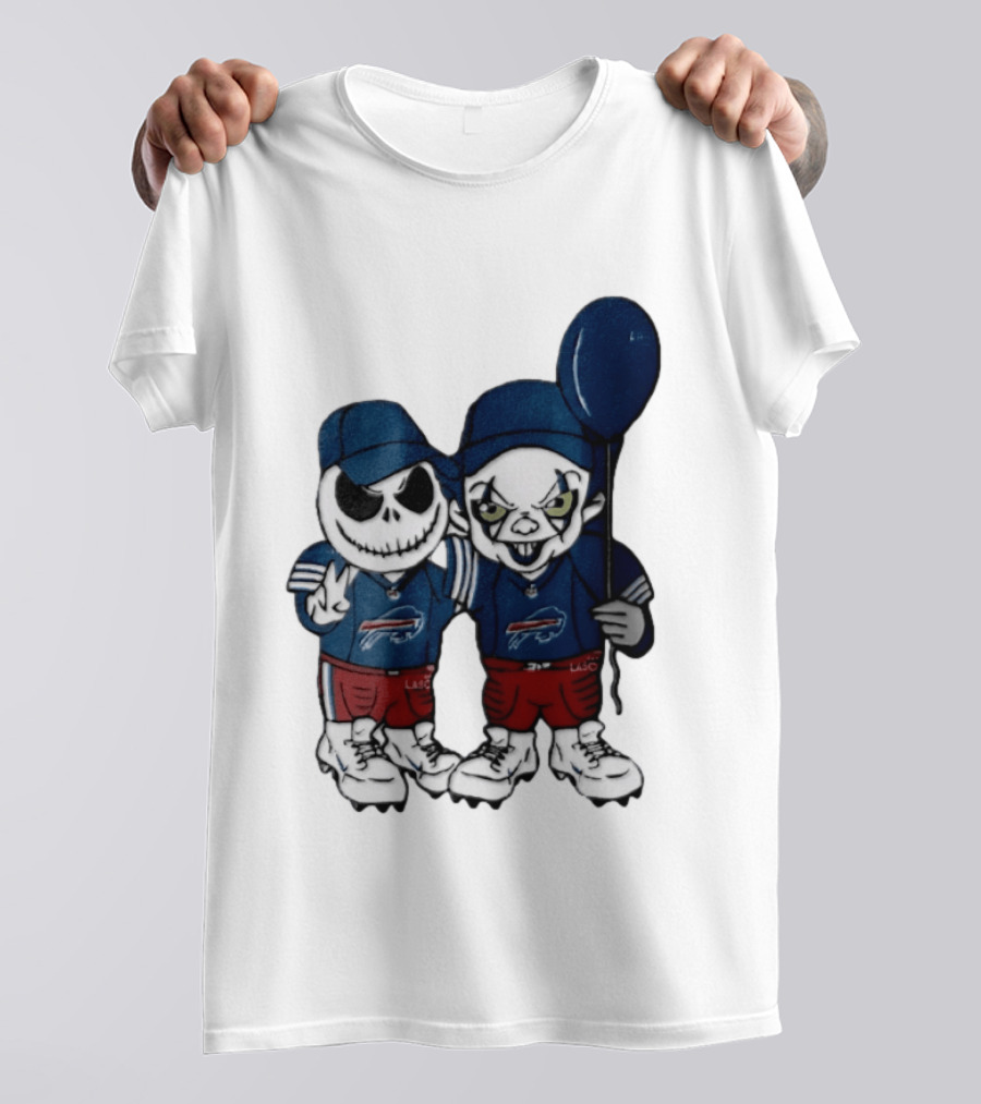 Buffalo Bills Halloween 2026 Jack Skellington Clown Balloon Football T-Shirt