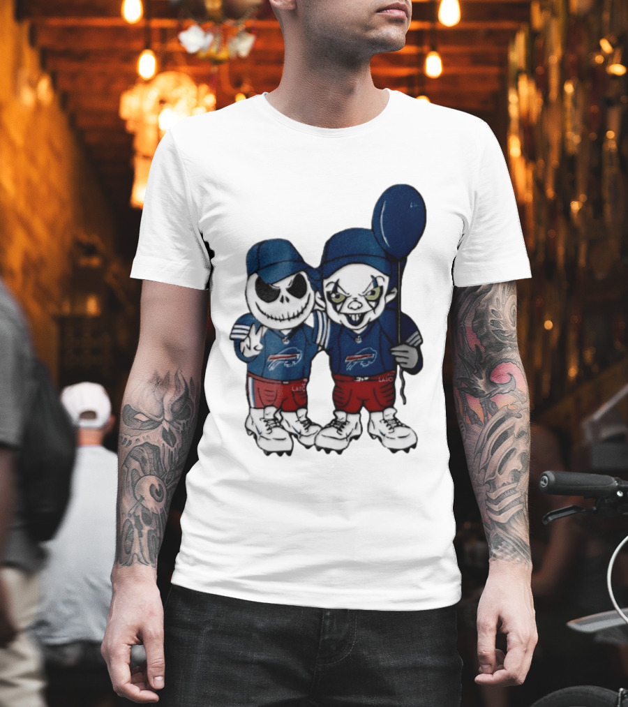 Buffalo Bills Halloween 2026 Jack Skellington Clown Balloon Football T-Shirt