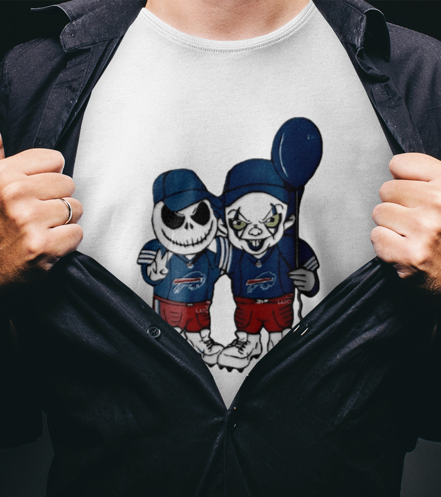 Buffalo Bills Halloween 2026 Jack Skellington Clown Balloon Football T-Shirt