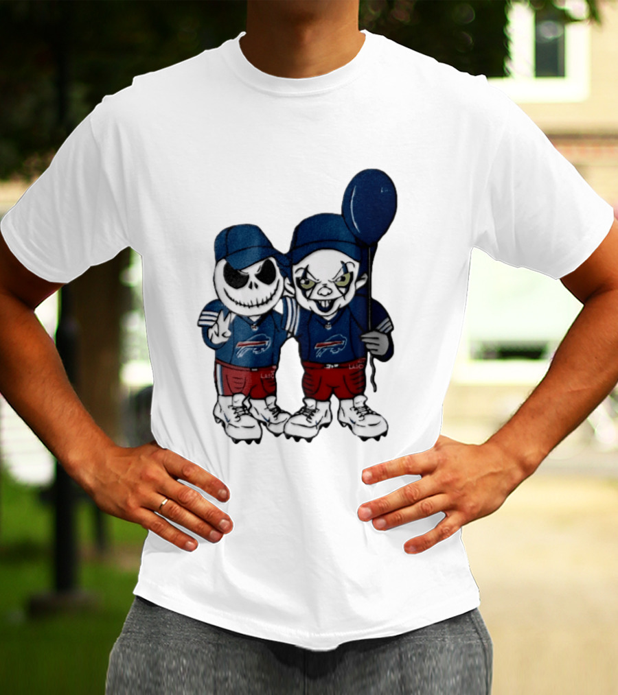 Buffalo Bills Halloween 2026 Jack Skellington Clown Balloon Football T-Shirt