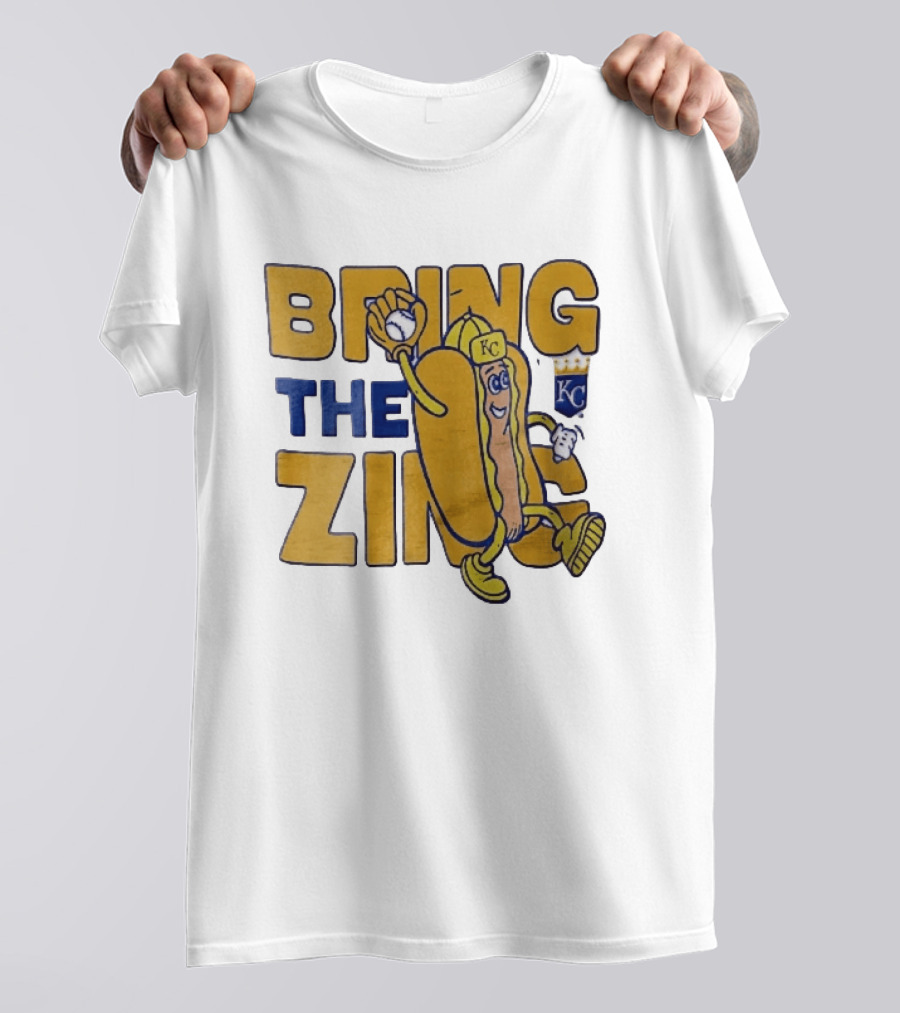 Kansas City Royals Bring The Zing Cartoon Hot Dog KC Baseball Glove T-Shirt