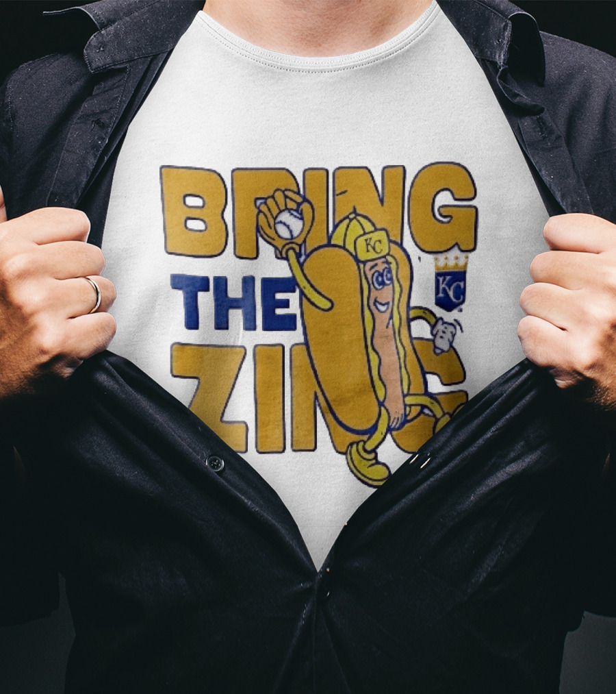 Kansas City Royals Bring The Zing Cartoon Hot Dog KC Baseball Glove T-Shirt