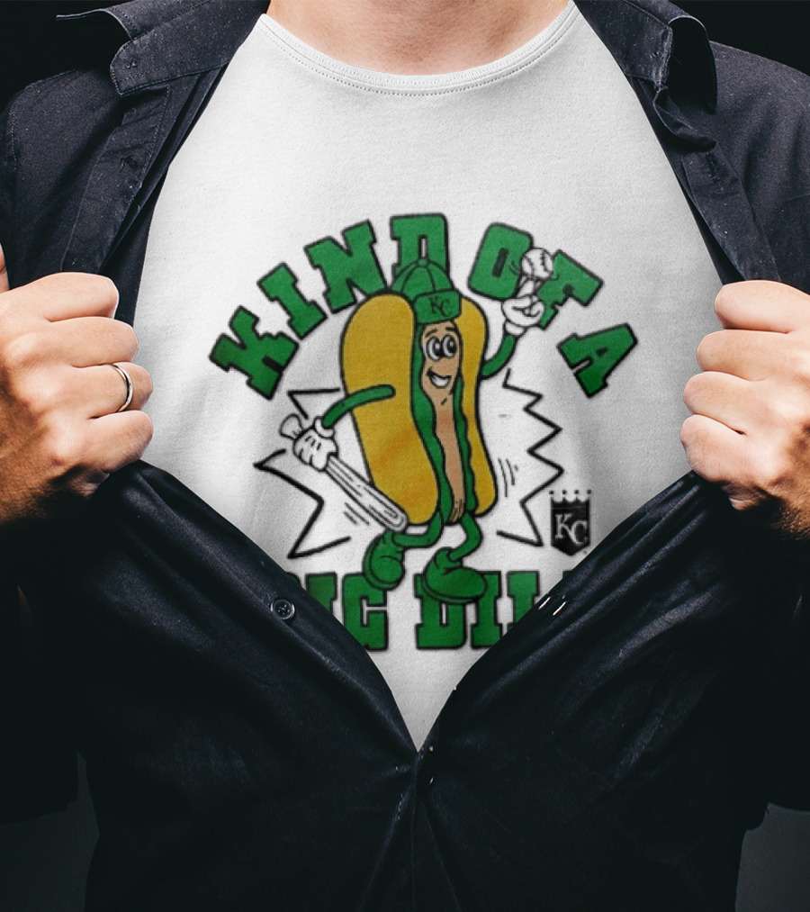 Kansas City Royals MLB Kinda Of A Big Dill Cartoon Pickle Hot Dog KC T-Shirt