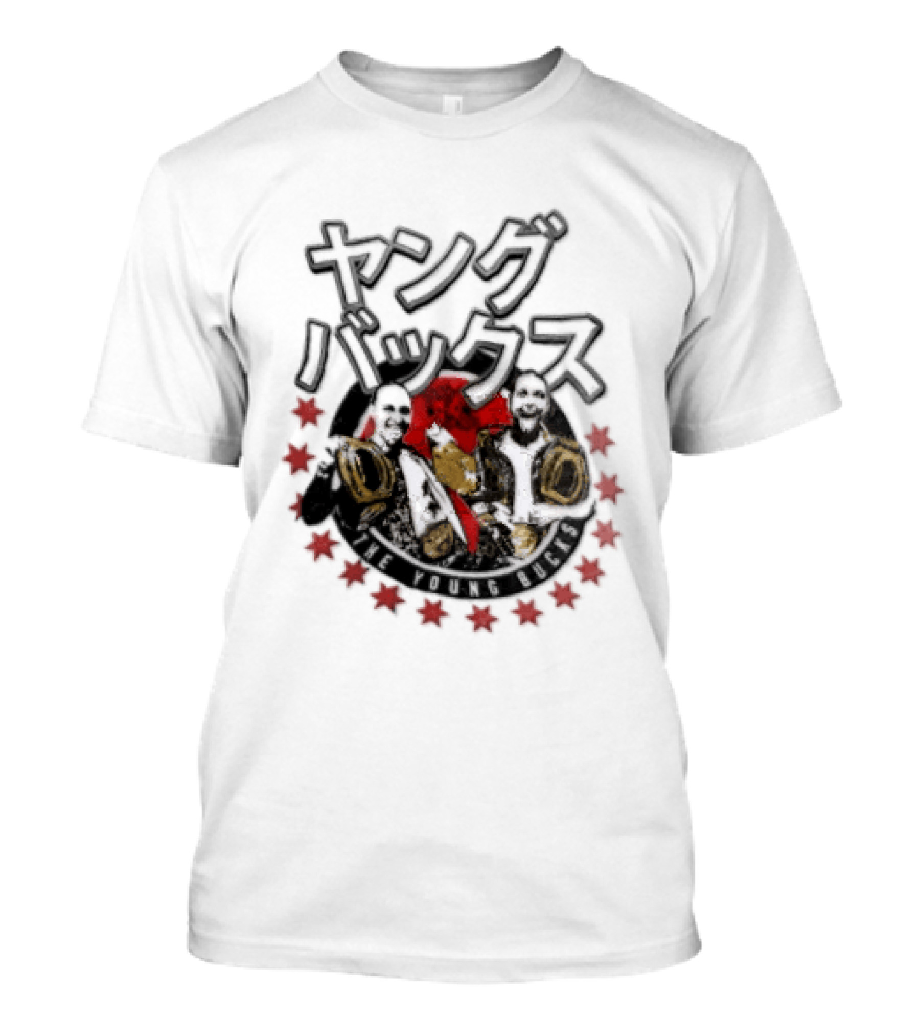 Young Bucks Wrestling Tag Team With Championship Belts And Red Star Circle T-Shirt