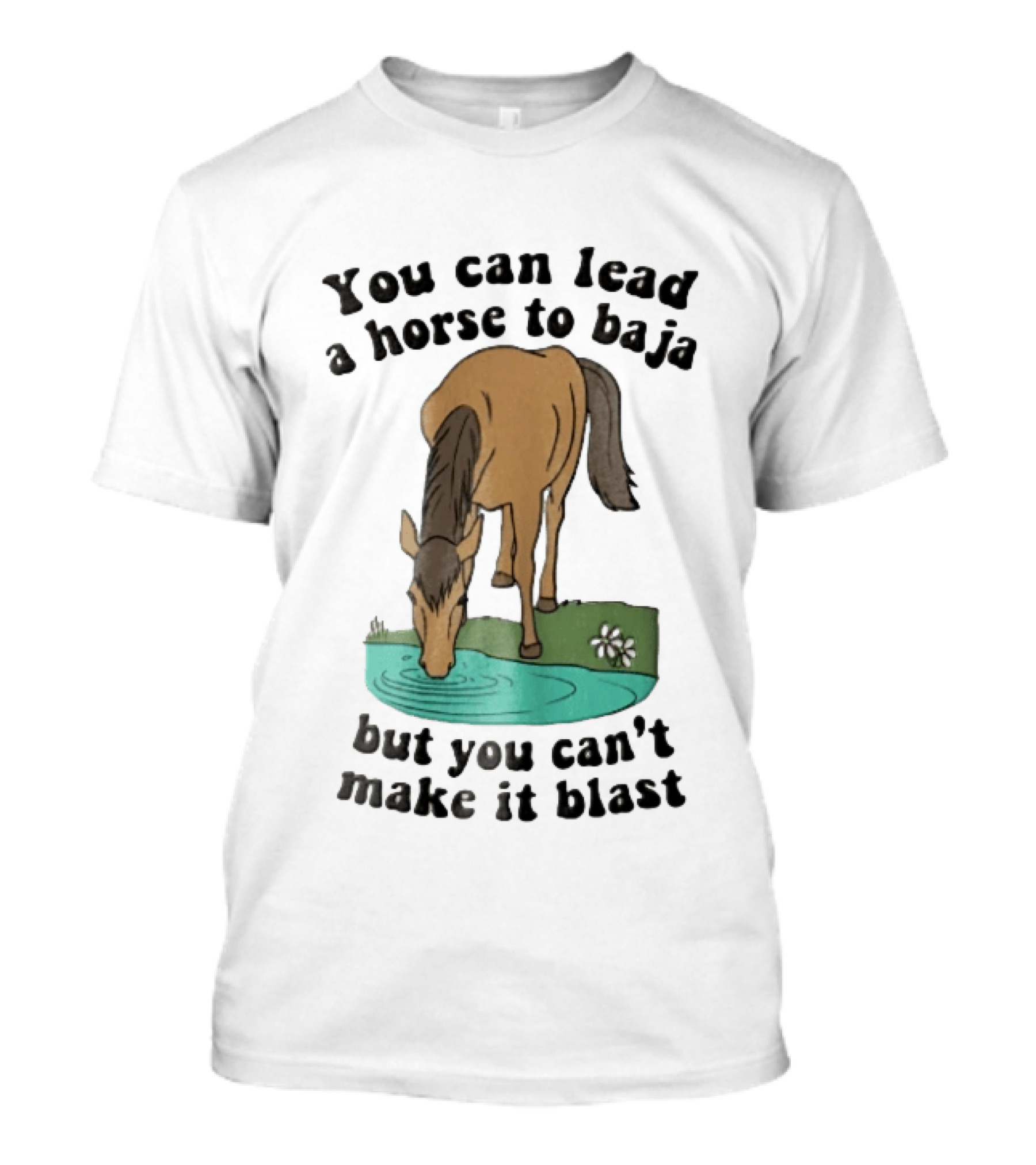 You Can Lead A Horse To Baja But You Can't Make It Blast Drinking Turquoise Water Pond Cartoon T-Shirt