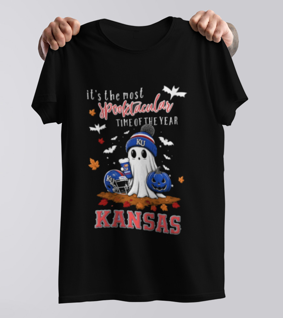 Kansas Jayhawks It's The Most Spooktacular Time Of Year Ghost Beanie Pumpkin T-Shirt