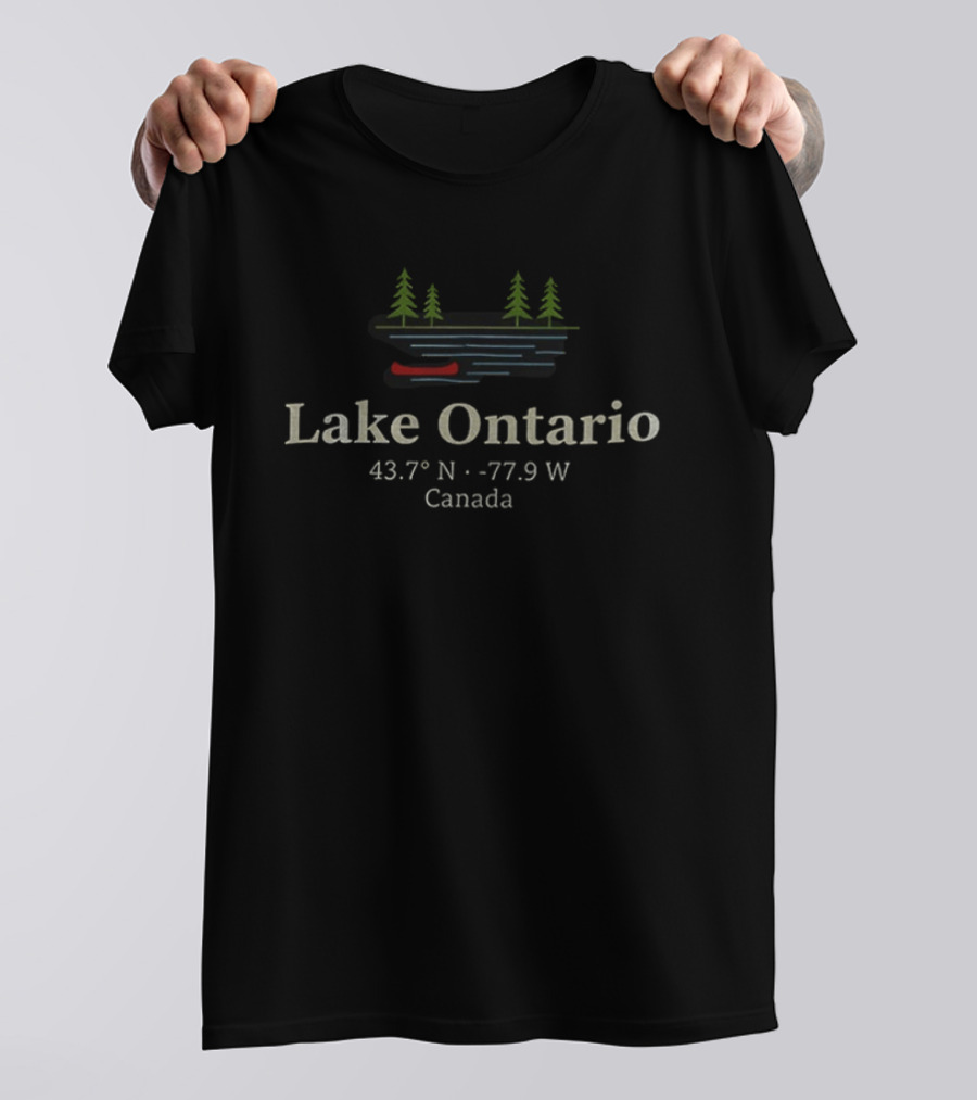 Lake Ontario 43.7° N 77.9° W Canada Canoe Pine Trees T-Shirt