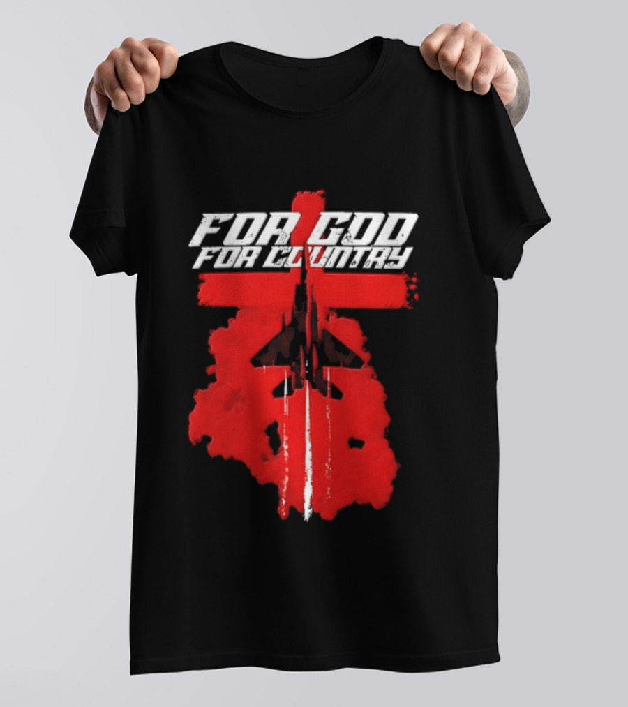 For God And For Country Red Fighter Jet Cross T-Shirt