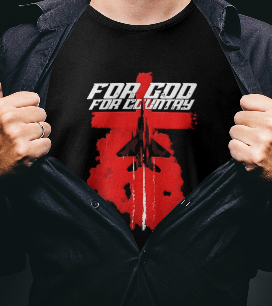 For God And For Country Red Fighter Jet Cross T-Shirt