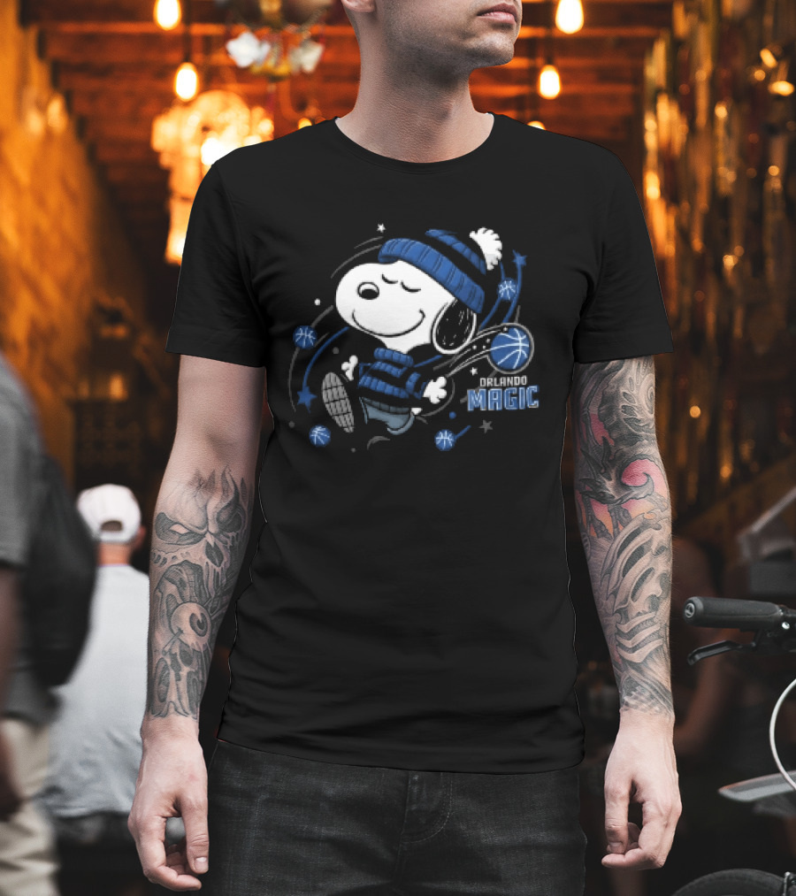 Snoopy Orlando Magic NBA Striped Beanie Basketball Stars T-Shirt