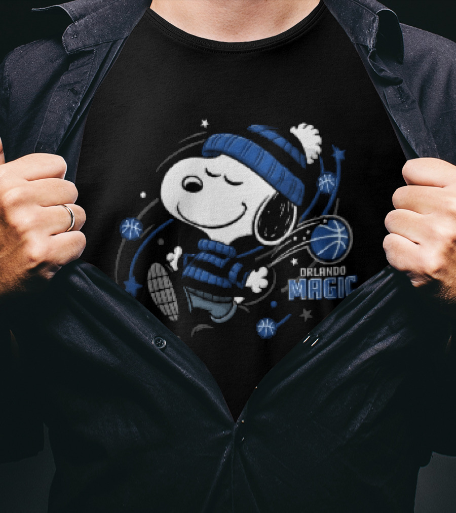 Snoopy Orlando Magic NBA Striped Beanie Basketball Stars T-Shirt