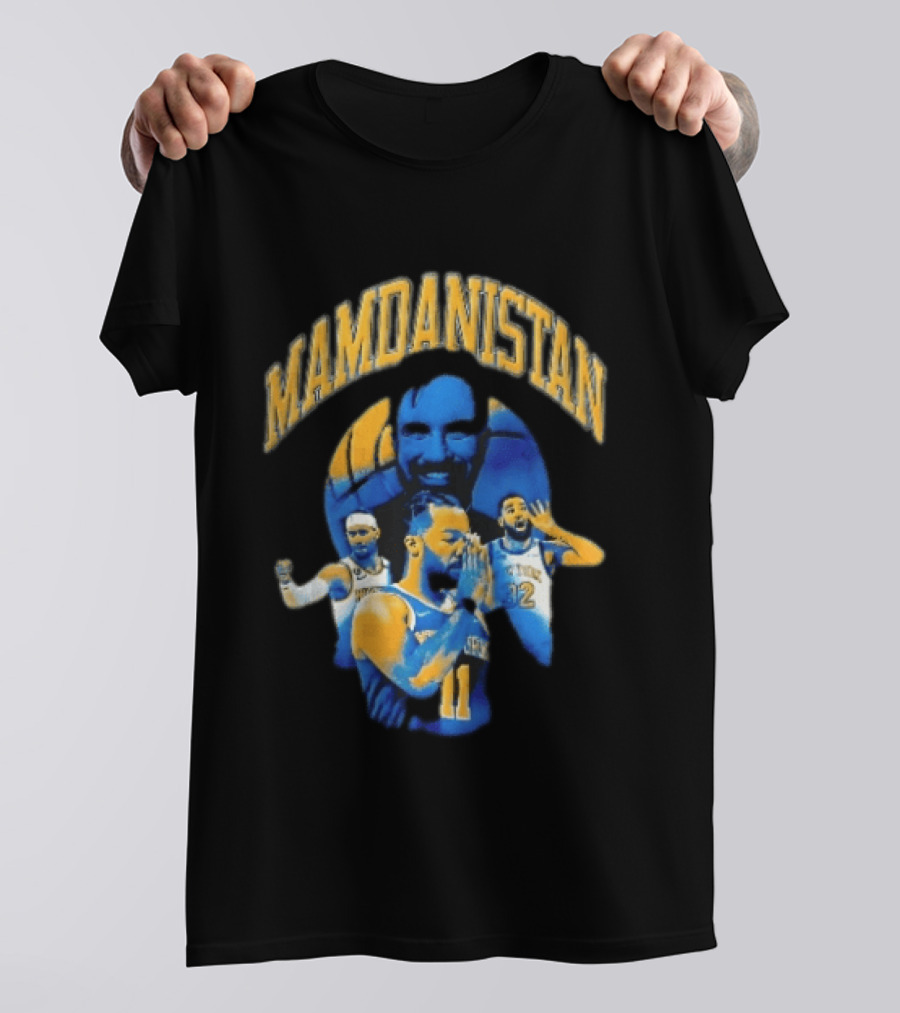 Mamdanistan Jalen Brunson Karl Anthony Towns Zohran Mamdani Halftone Basketball Collage T-Shirt