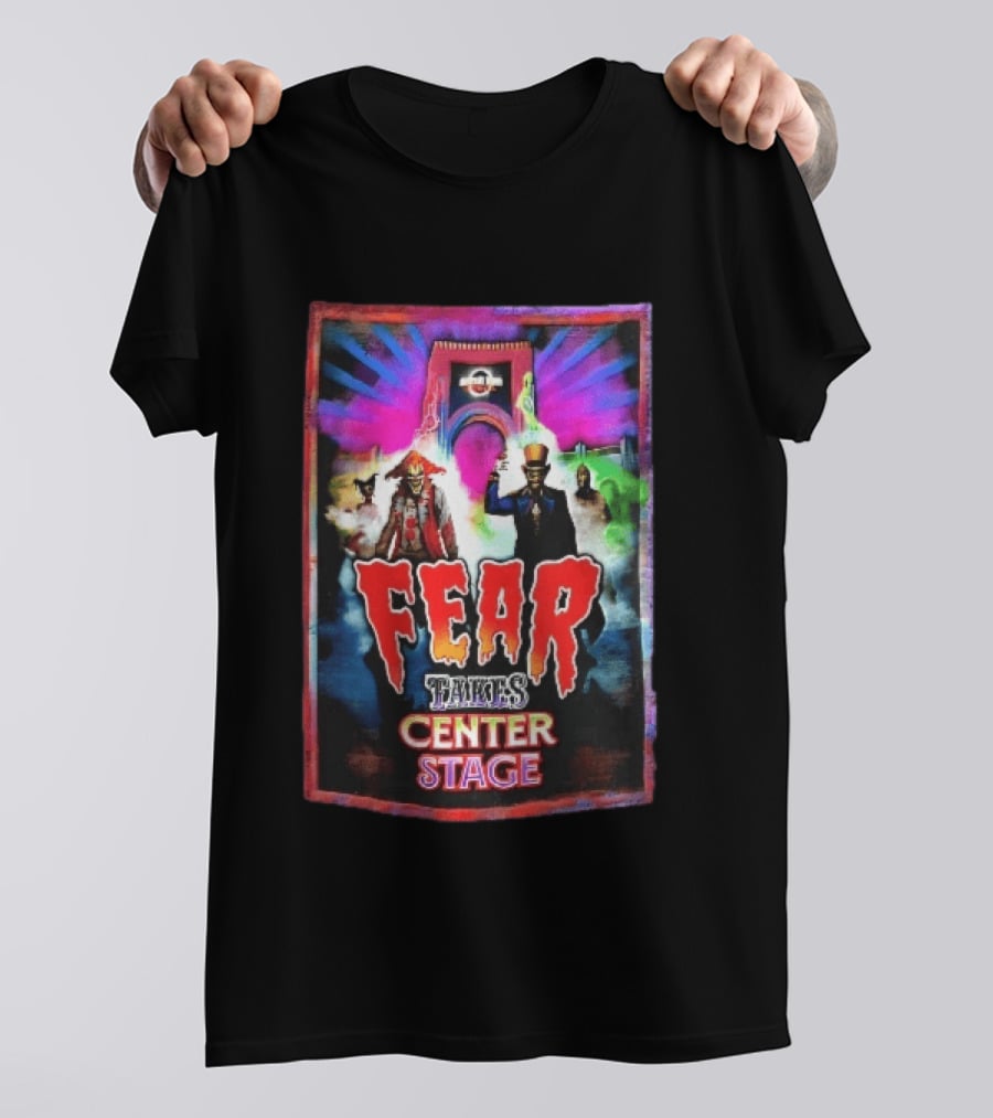 Universal Studios Fear Takes Center Stage Horror Characters Neon Archway Fog T-Shirt