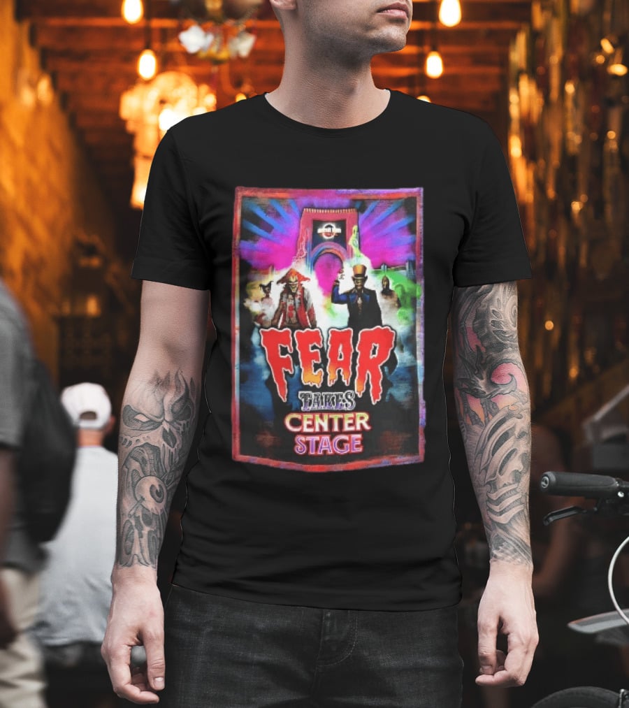 Universal Studios Fear Takes Center Stage Horror Characters Neon Archway Fog T-Shirt