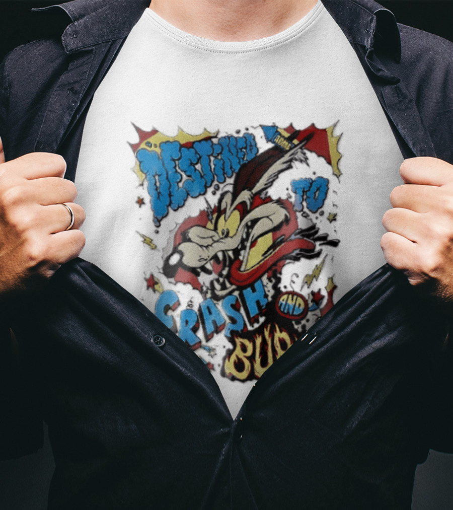 Acme Destined To Crash And Burn Cartoon Wile E. Coyote Rocket Flames T-Shirt