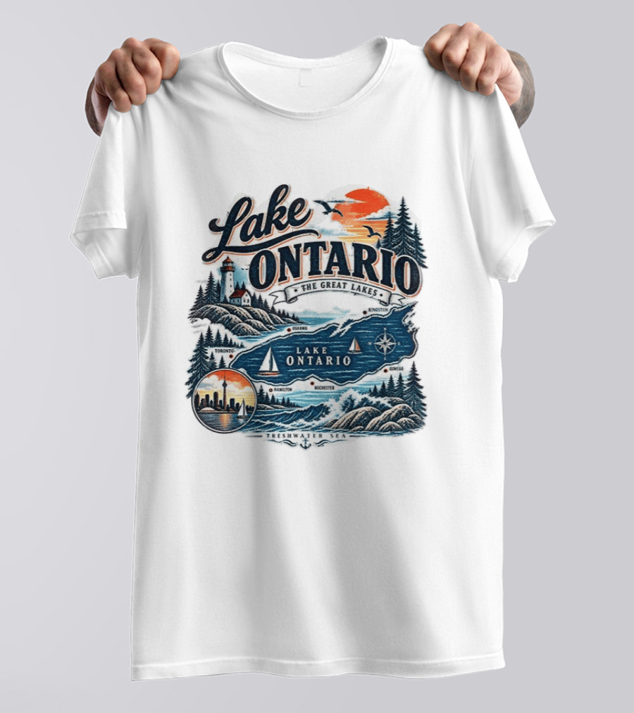 Lake Ontario The Great Lakes Map Toronto Hamilton Rochester Freshwater Sea T-Shirt