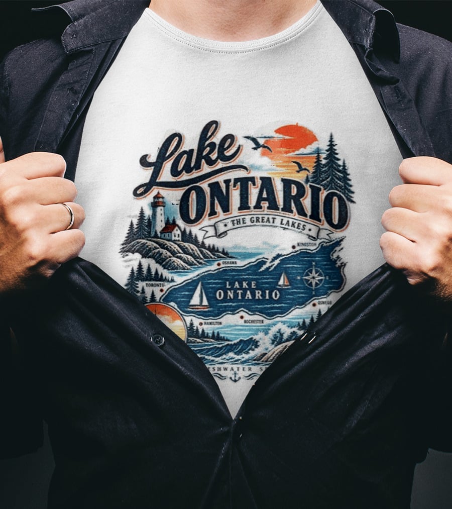 Lake Ontario The Great Lakes Map Toronto Hamilton Rochester Freshwater Sea T-Shirt