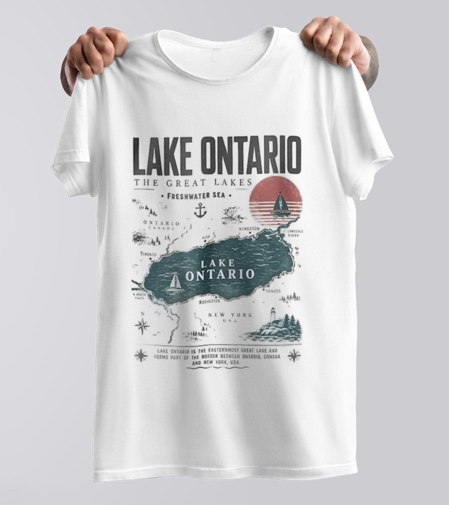 Lake Ontario Map And Sailboat The Great Lakes Resist T-Shirt
