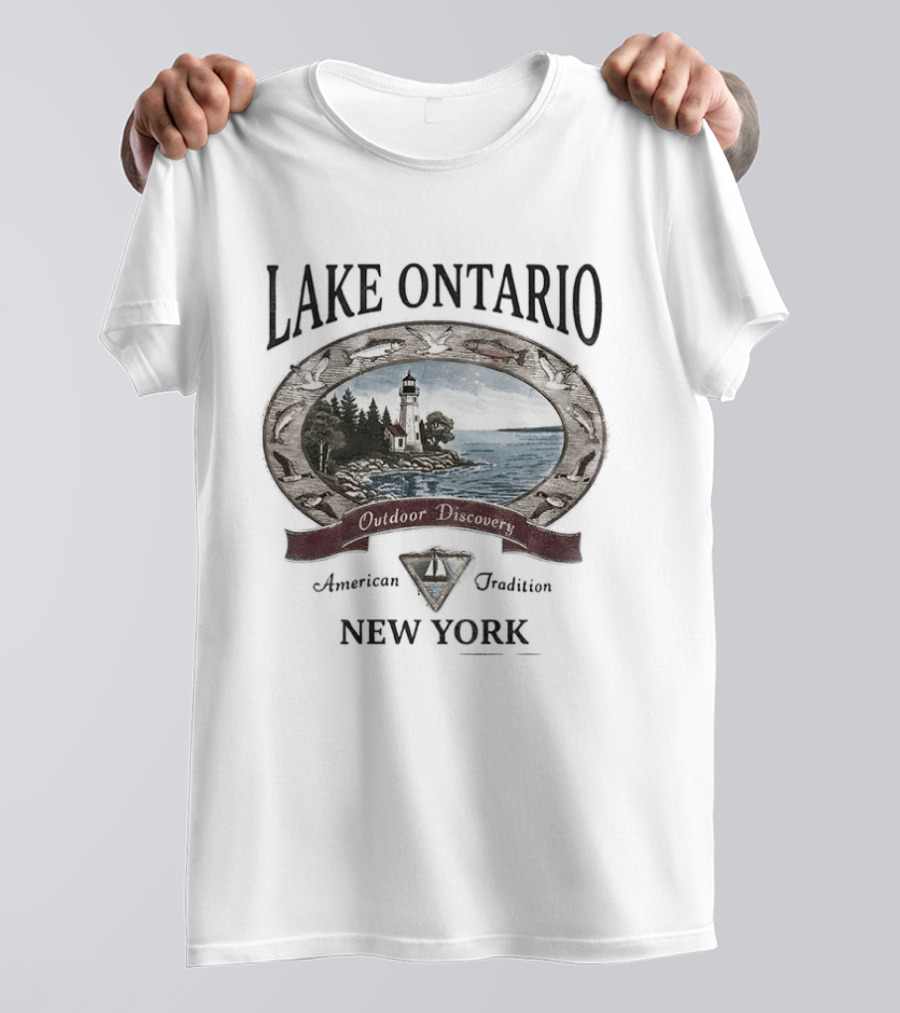 Lake Ontario New York Outdoor Discovery American Tradition 90s Nostalgia Camping Boating Fishing T-Shirt