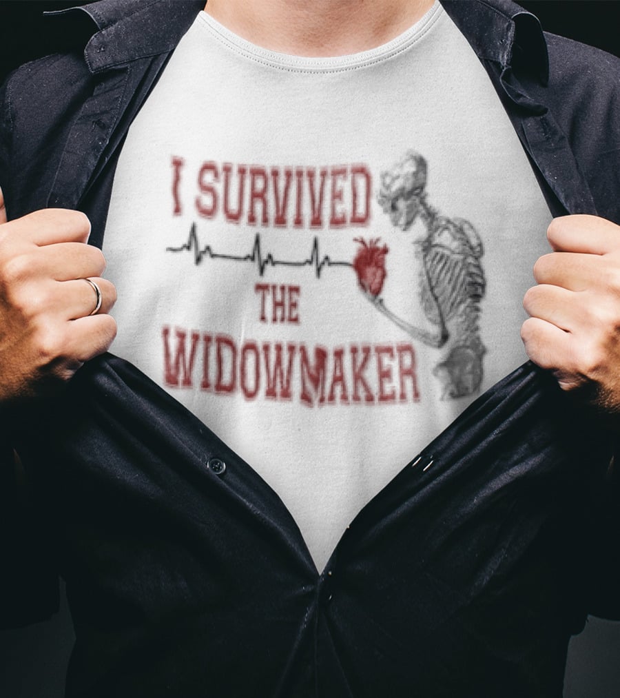 I Survived The Widowmaker Skeleton Holding Heart Rhythm T-Shirt