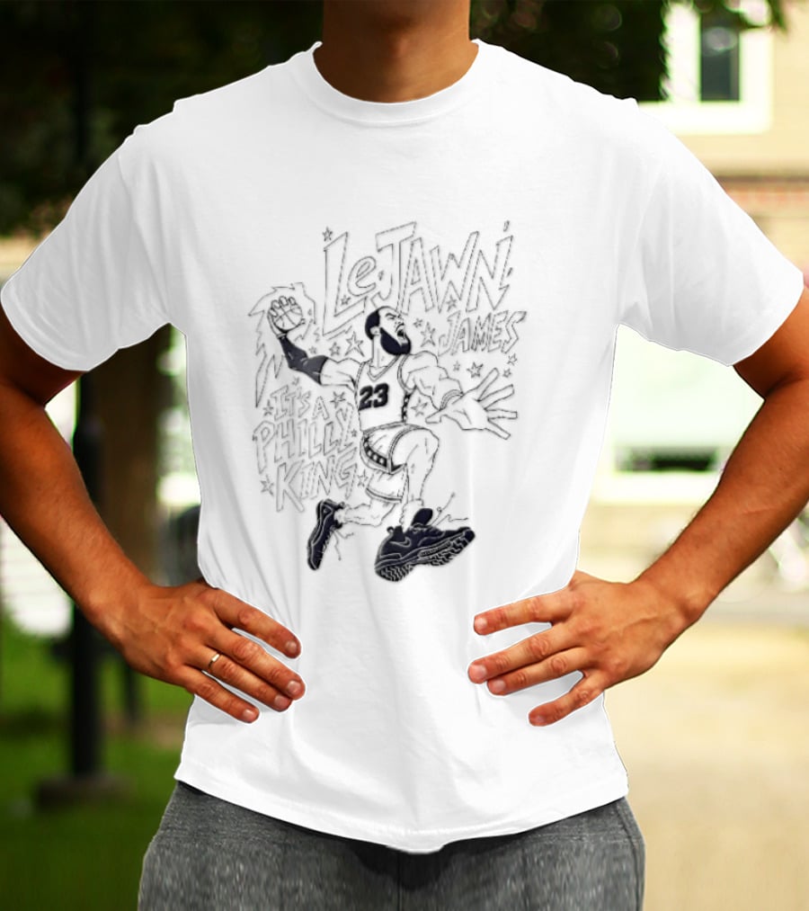 Lejawn James Philly King Cartoon Basketball Player Dunking Line T-Shirt