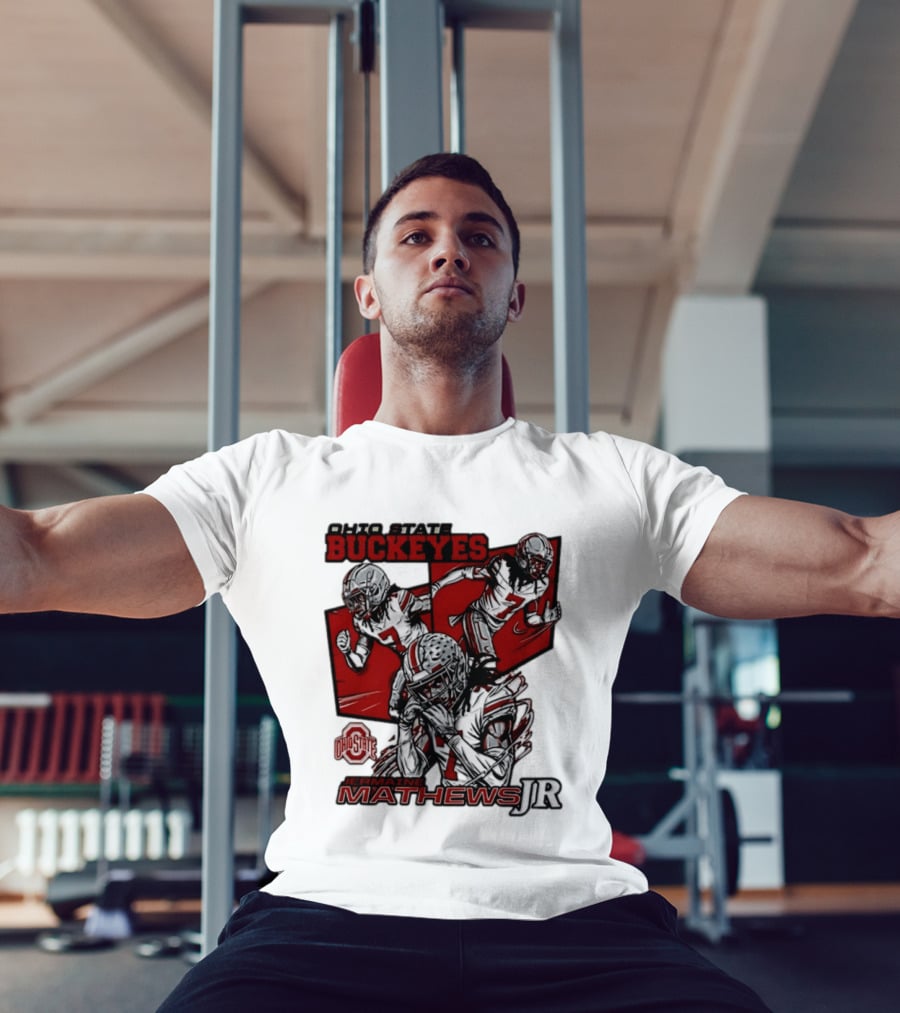 Ohio State Buckeyes Jermaine Mathews Jr. Comic Football Action T-Shirt