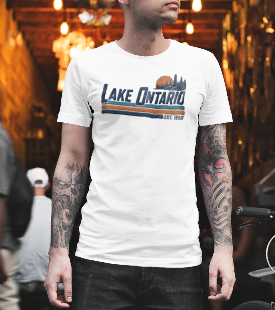 Lake Ontario Sunset Lighthouse EST 1656 Pine Trees T-Shirt