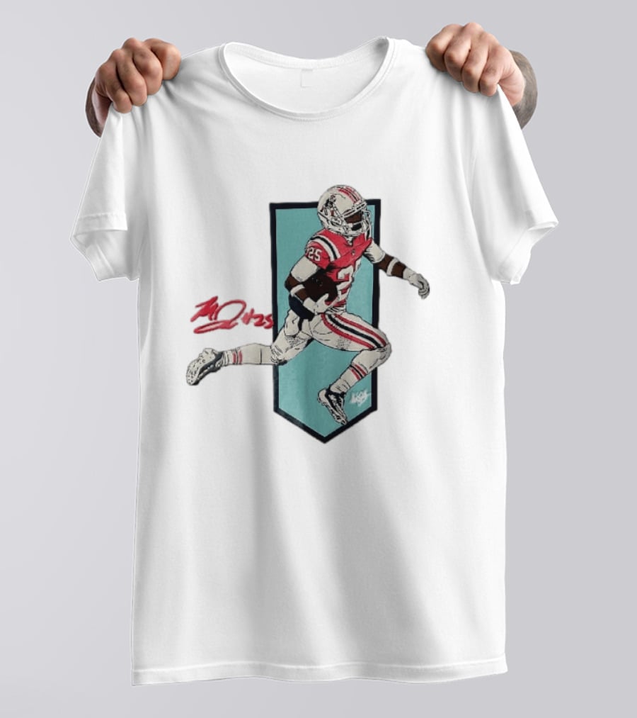 New England Patriots Marcus Jones 25 Red Throwback Uniform Running Vector T-Shirt