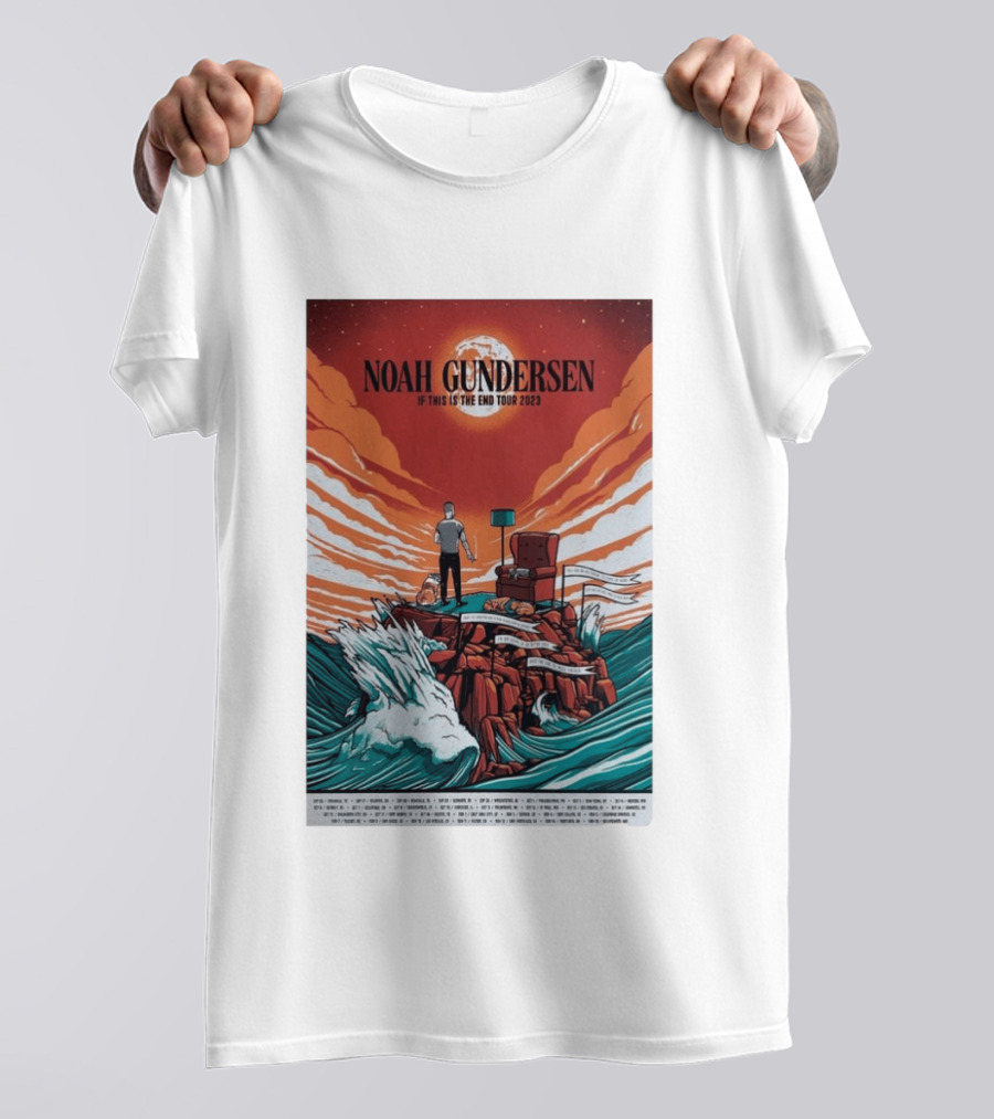 Noah Gundersen If This Is The End Tour 2023 Dramatic Ocean Waves Red Sky T-Shirt