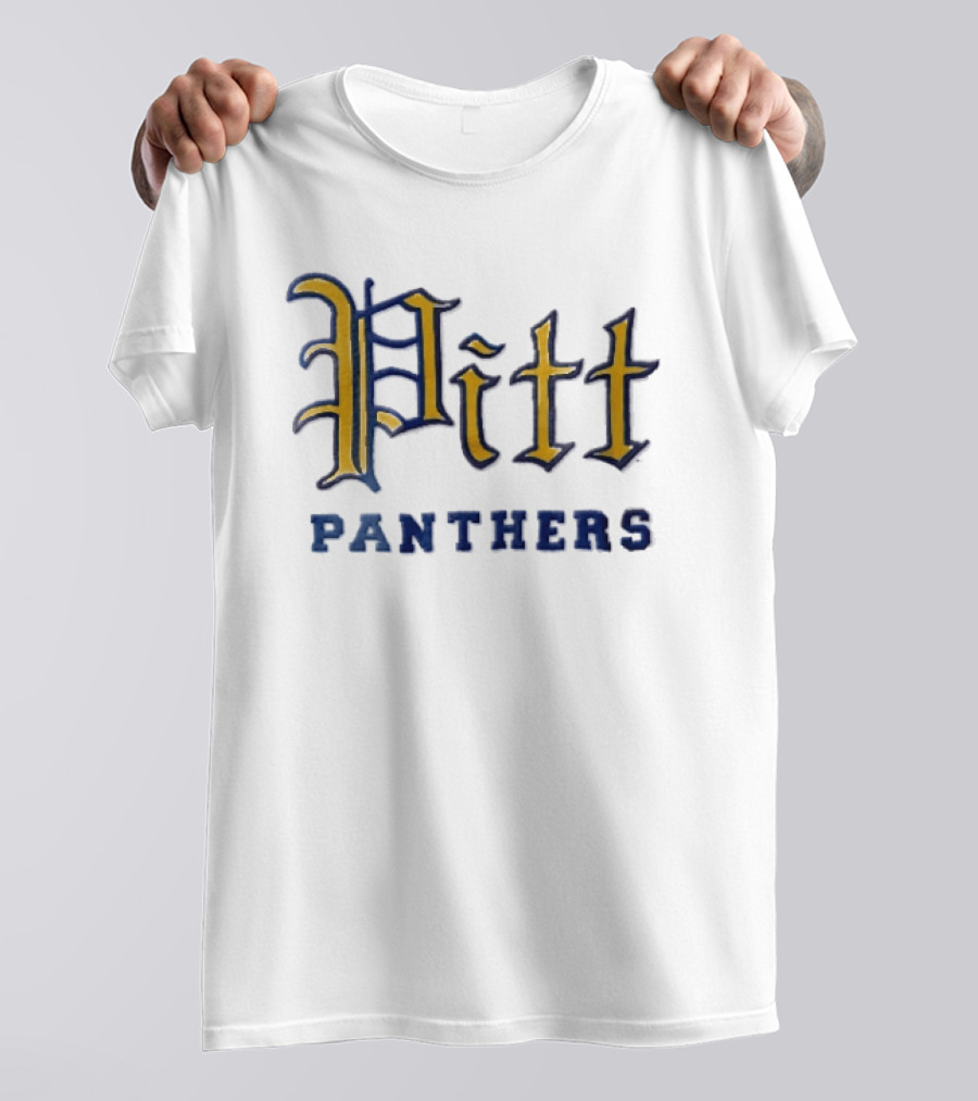 Pittsburgh Panthers Pitt Gold Gothic Script Block Lettering T-Shirt
