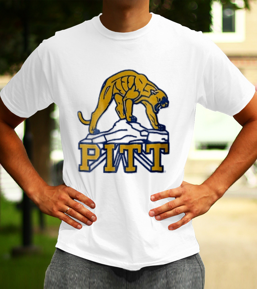 Pittsburgh Panthers Pitt Gold Panther Standing On Rock T-Shirt