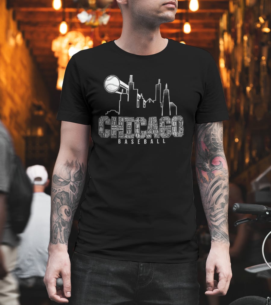 Chicago Skyline Baseball Windy City Searchlight T-Shirt