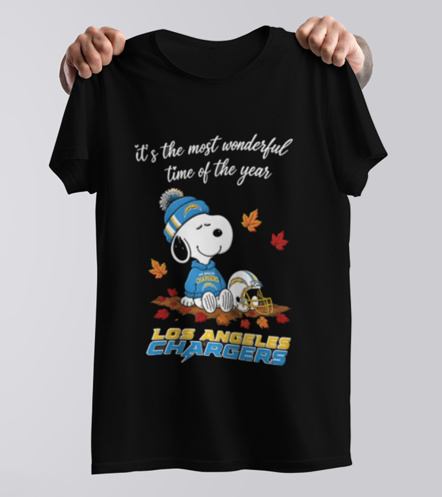 It's The Most Wonderful Time Of The Year Snoopy Los Angeles Chargers Beanie Autumn Leaves Football Helmet T-Shirt