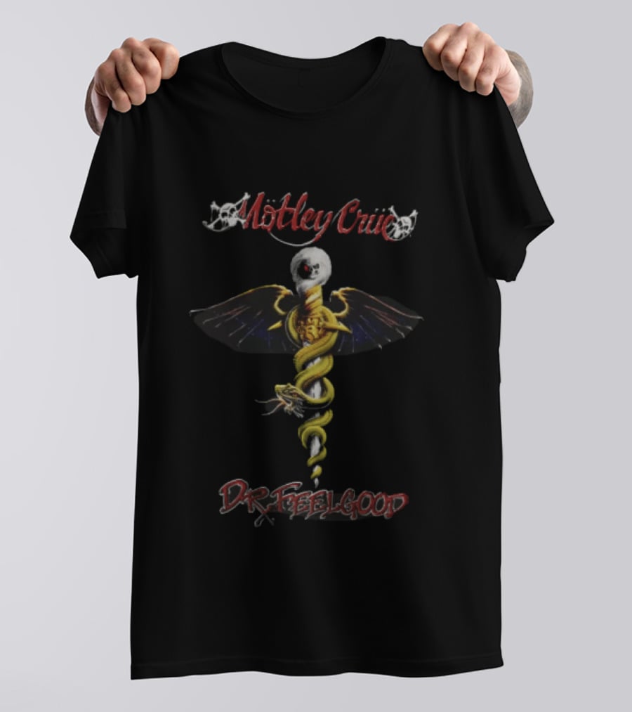 Motley Crue Dr Feelgood Snake Winged Dagger Skull T-Shirt