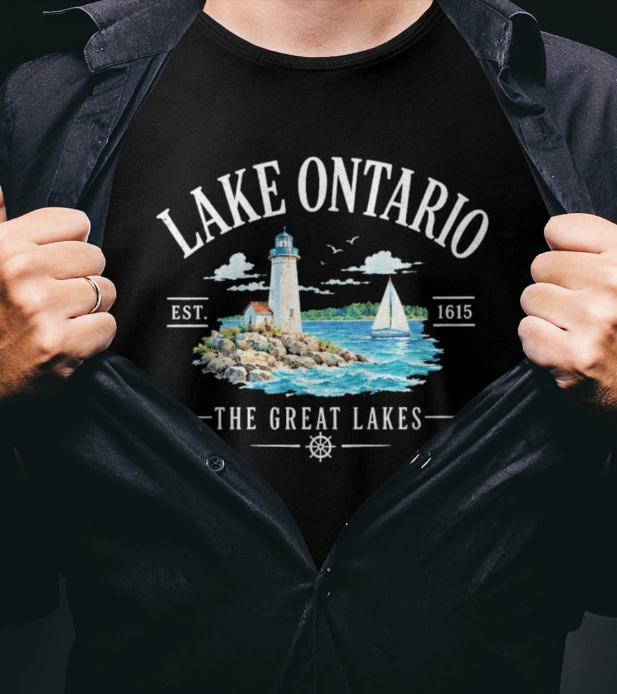 Lake Ontario Est 1615 Lighthouse Great Lakes Sailboat Scene T-Shirt