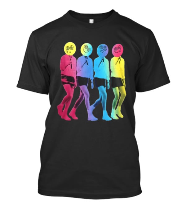 Four Neon Spiral Smileys Singing Colorful Figures T-Shirt