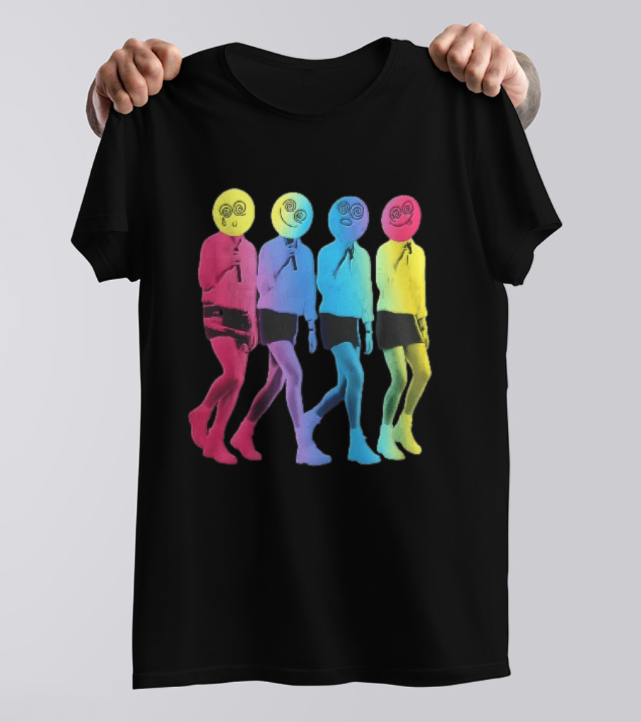 Four Neon Spiral Smileys Singing Colorful Figures T-Shirt