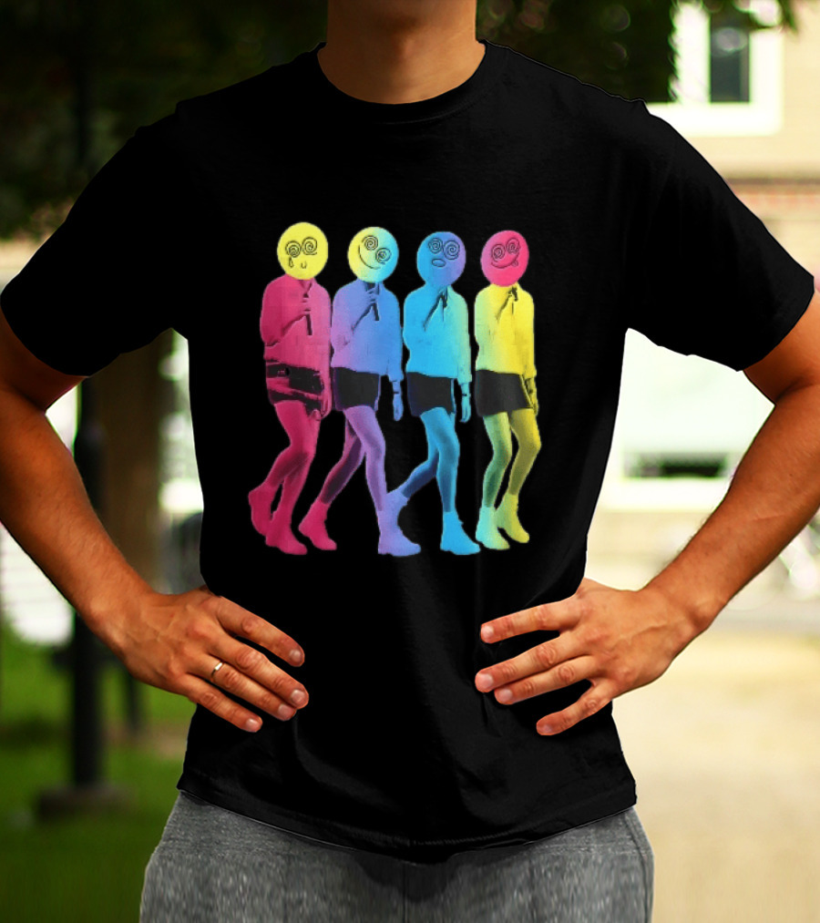 Four Neon Spiral Smileys Singing Colorful Figures T-Shirt