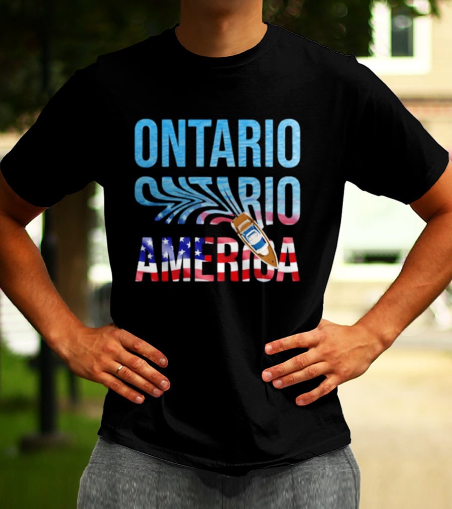 Lake Ontario To America Boat Journey With American Flag T-Shirt