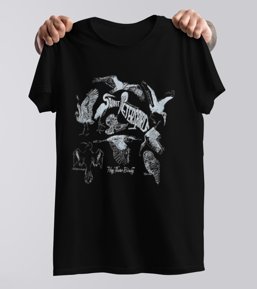 Saint Petersbird Hey There Birdy Flying Birds Scientific Names Woodcut Line T-Shirt