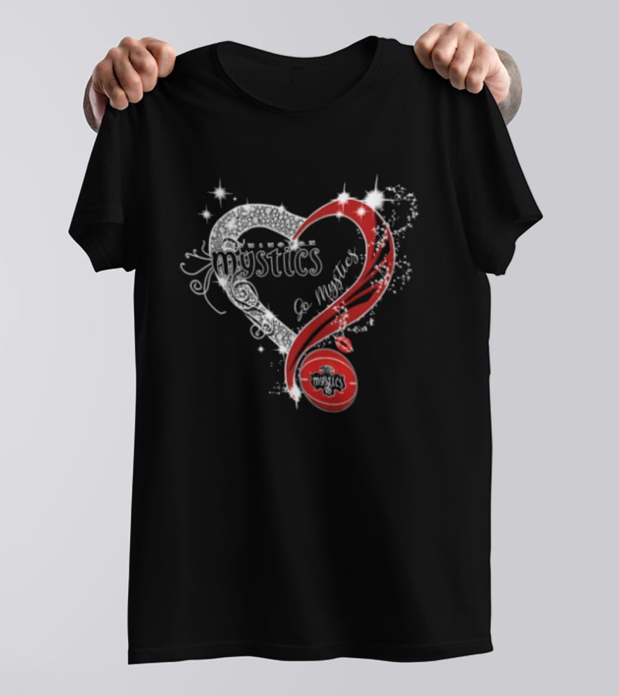 Mystics Heart Red Glitter Diamond Washington Basketball WNBA T-Shirt