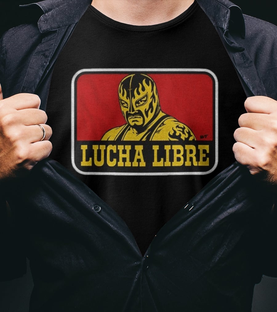 Lucha Libre Masked Wrestler Flames Tattoo Art Mexican Culture T-Shirt