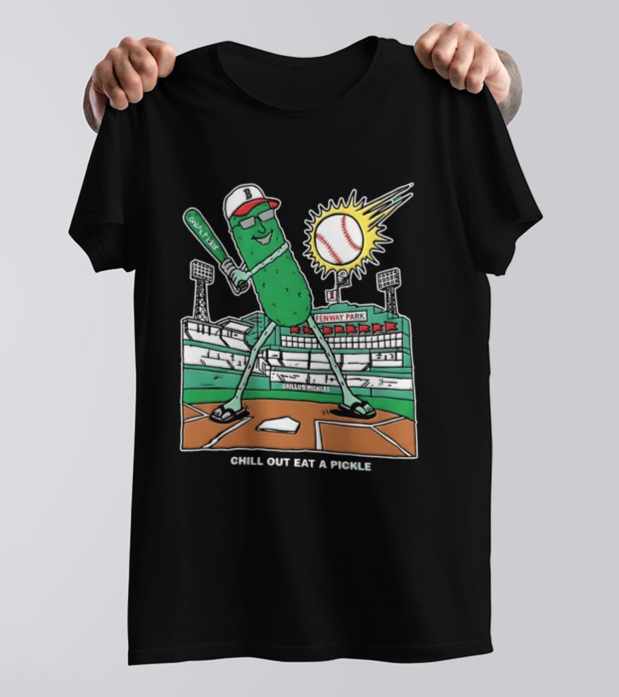 Grillo's Pickles Fenway Park Baseball Chill Out Eat A Pickle T-Shirt