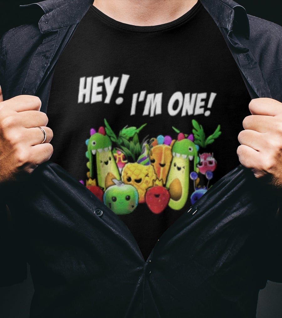 Hey Im One Birthday Cartoon Avocado Pineapple Fruits T-Shirt