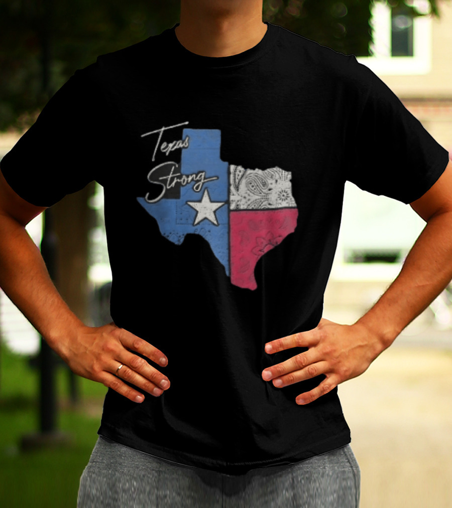 Texas Strong Lone Star Map Paisley Bandana Distressed T-Shirt
