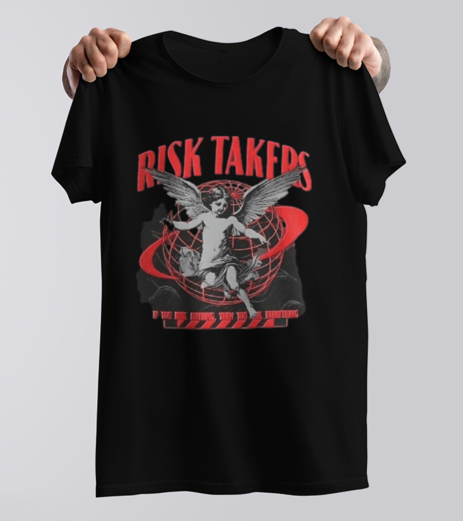 Risk Takers Winged Cherub If You Risk Nothing Then You Risk Everything Red Grid Globe T-Shirt