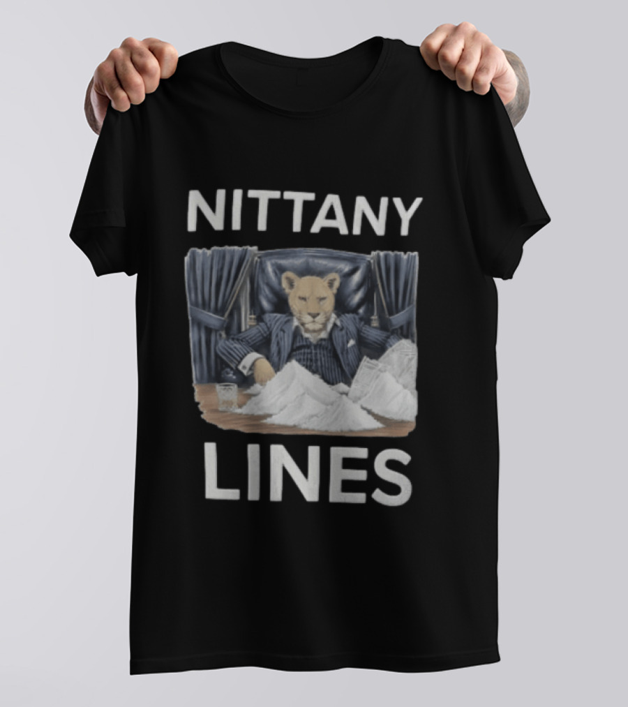 Nittany Lines Lion Tony Montana Pinstripe Suit Powder Pile T-Shirt