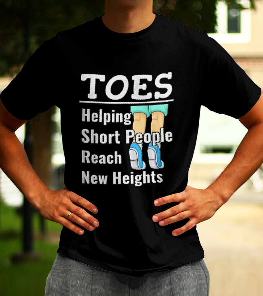 Toes Helping Short People Reach New Heights Tiptoe Cartoon Legs Blue Shoes T-Shirt