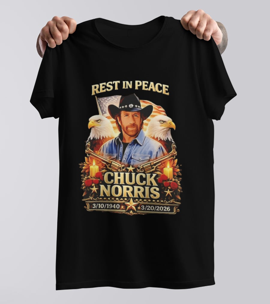 Rest In Peace Chuck Norris 1940 2026 American Pride Eagles And Cowboy Hat Memorial T-Shirt